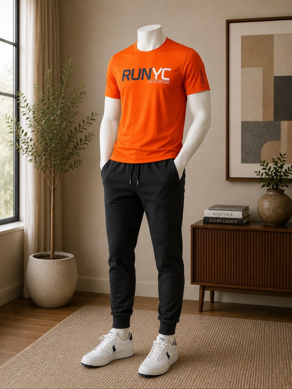 Polo by Ralph Lauren Orange RUNYC Graphic Short Sleeve Tee size Large